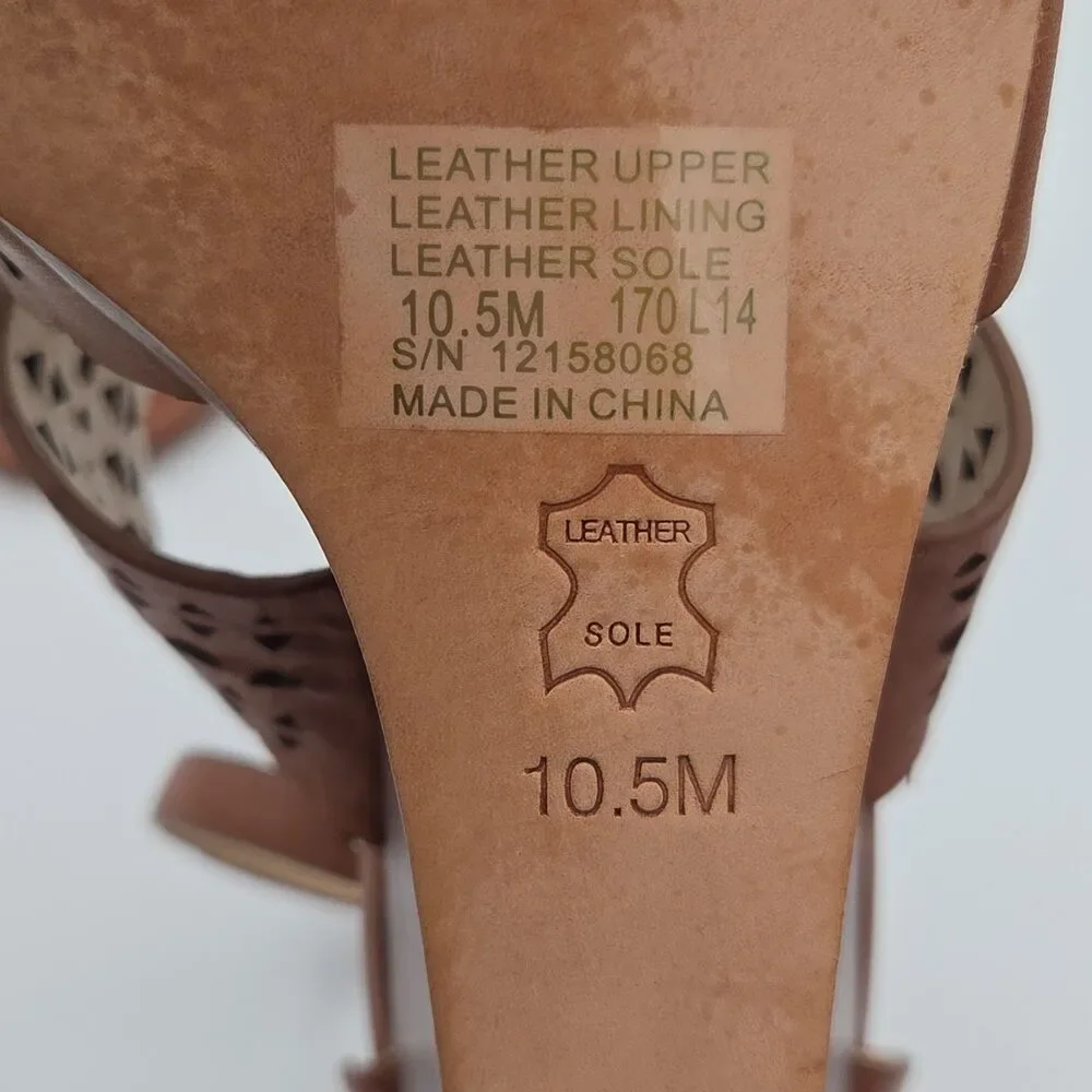 NWOB Tory Burch Perforated Gladiator Wedge Sandal 10.5 M Brown Leather Cutout